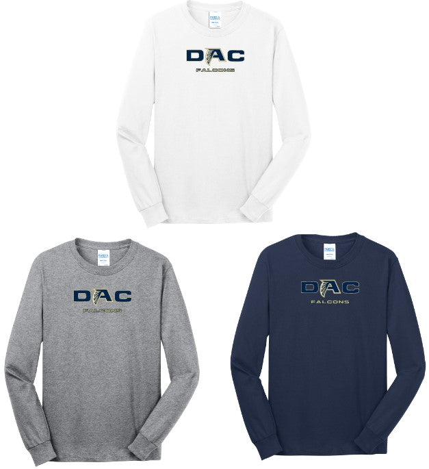 DAC Falcons- Cotton Blend LONG Sleeve TShirt- Navy Logo