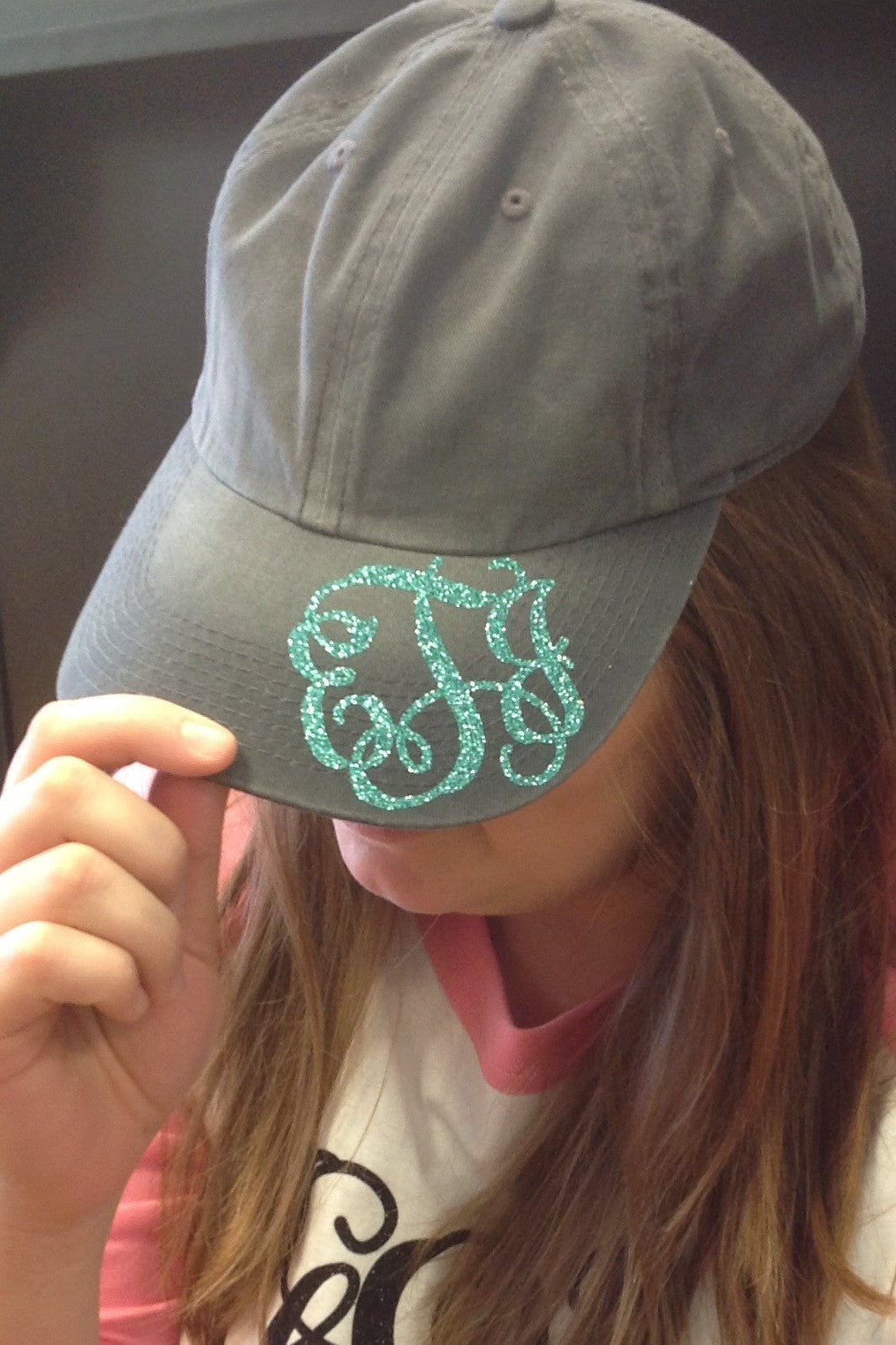 Ball cap with glitter monogram