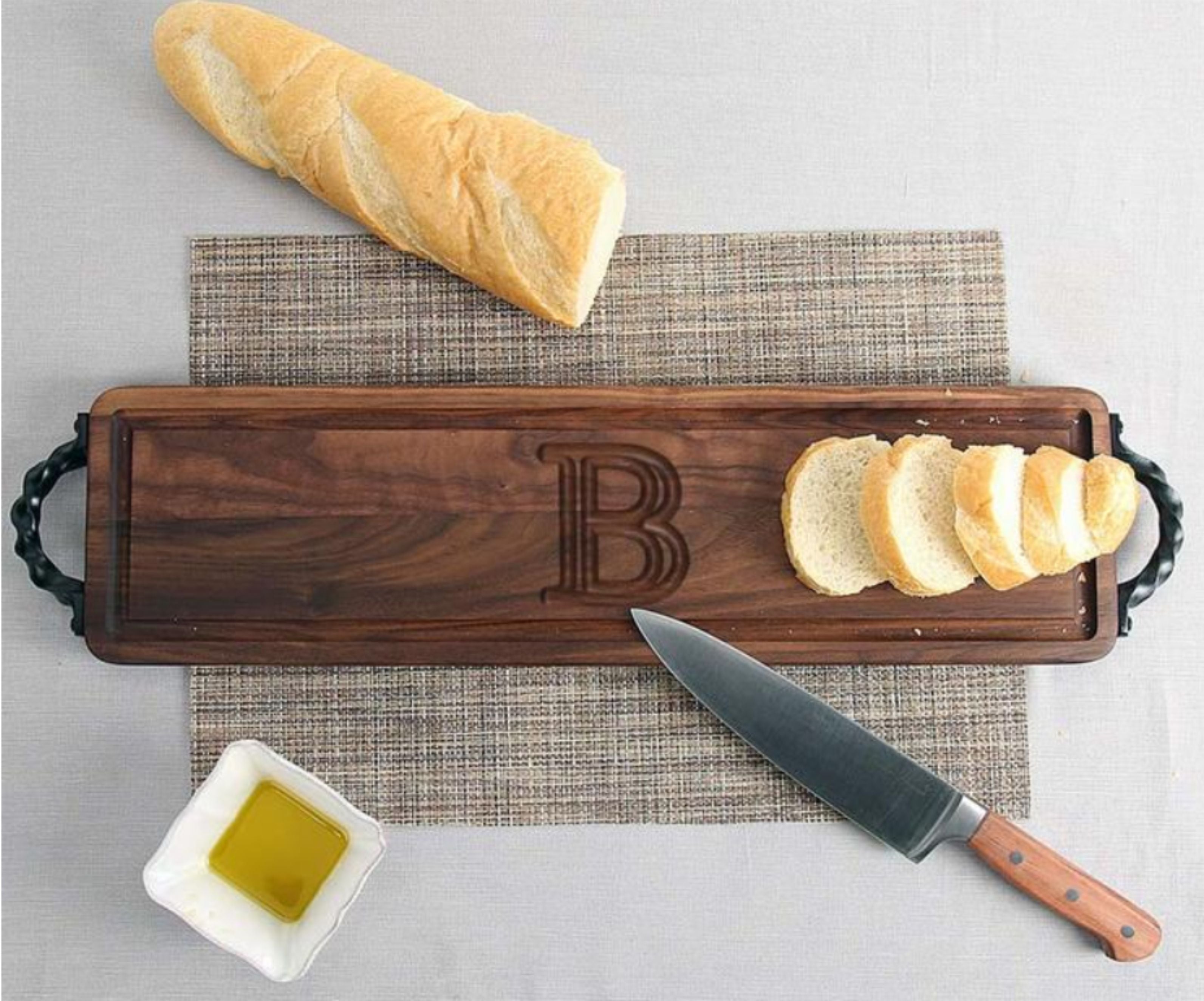 Walnut Bread Board CIC Custom Products Apparel   Walnut Bread Boards  Single Initial 